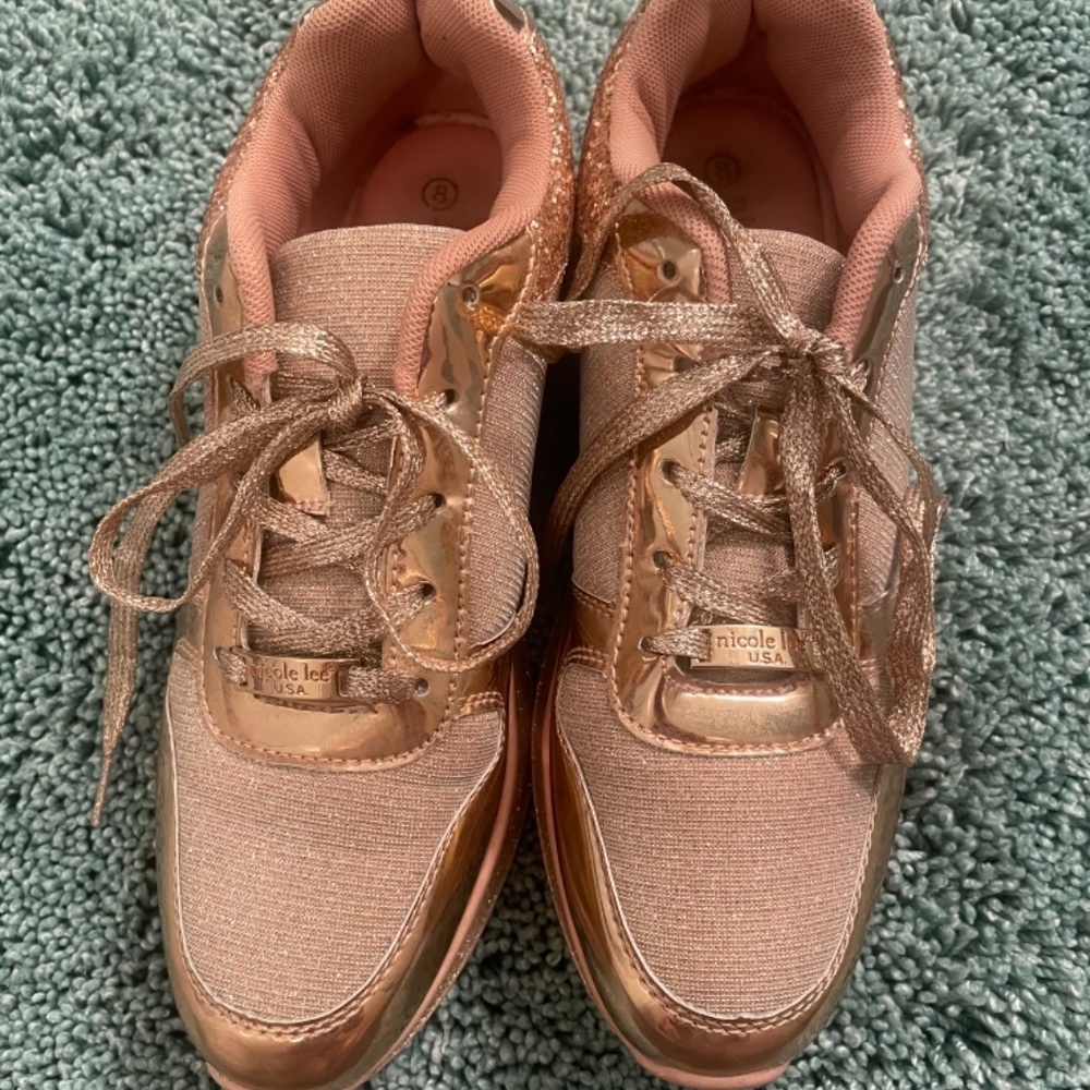 Rose gold metallic glitter sneakers Tennis Shoes Nicole Lee